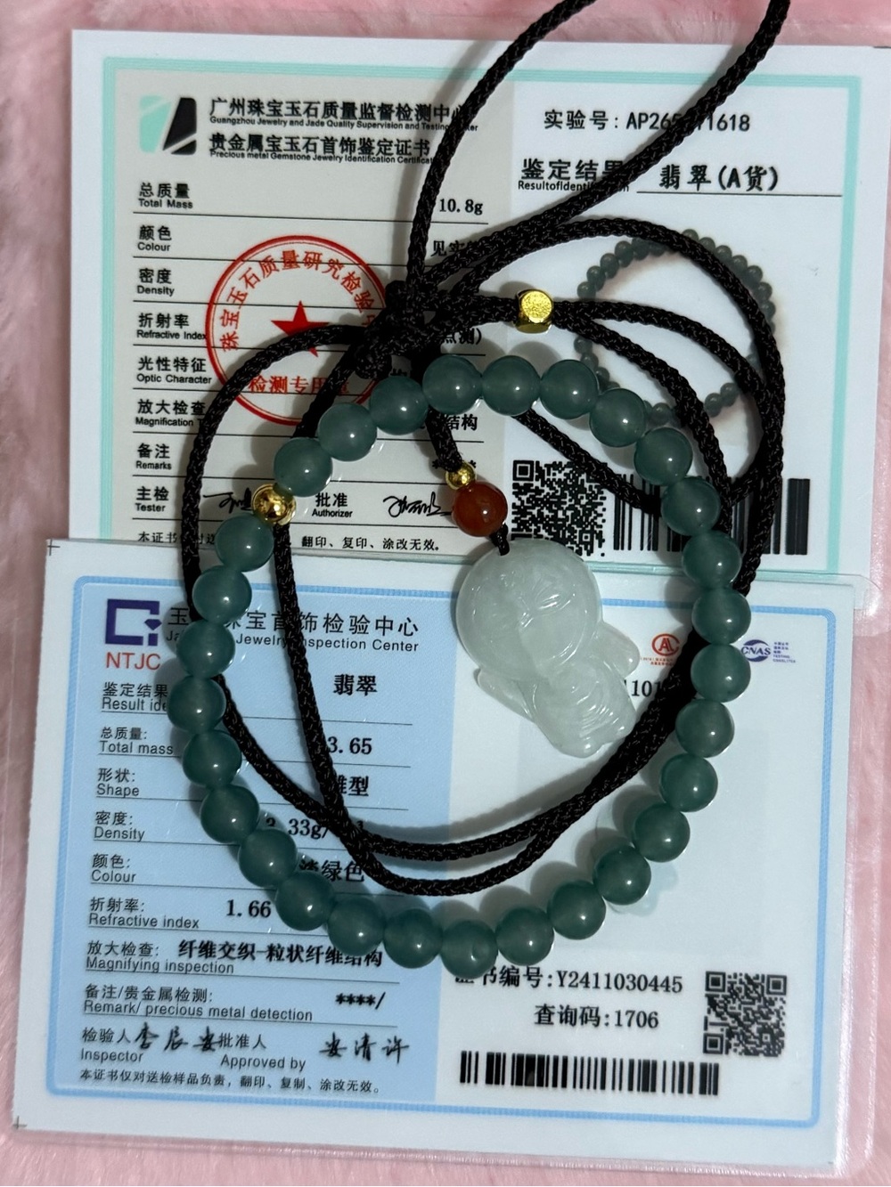Certified Grade A Burma Green Jade Doraemon Necklace,Icy Bluewater Jade Bracelet
